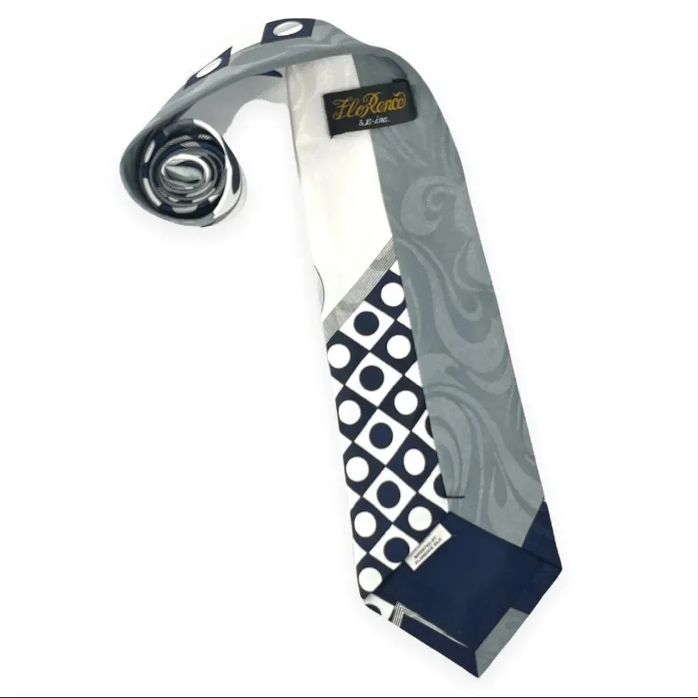 Florence Imported by Florence Silk Tie Blue, White, and Gray Design